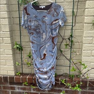 Elegant Marble Midi Dress in Blue and Brown